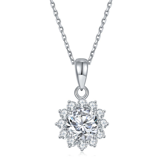 925 sterling silver plated 18K platinum pt950 sunflower necklace female set with diamonds moissanite mom gift pendant