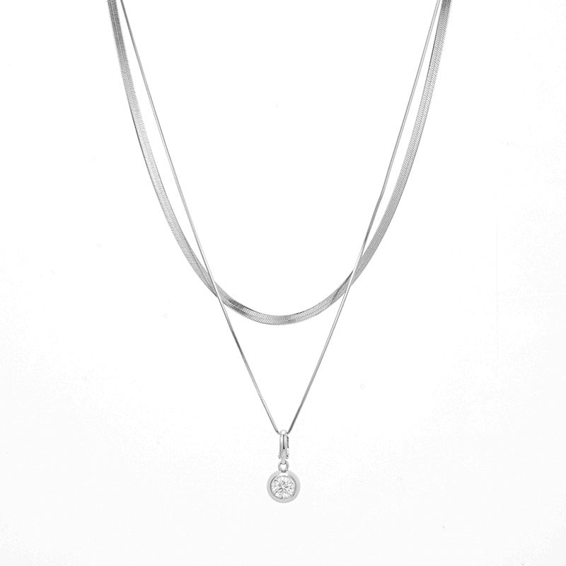 Ins style 925 silver snake bone chain set with 1 carat moissanite bubble detachable stacking double necklace