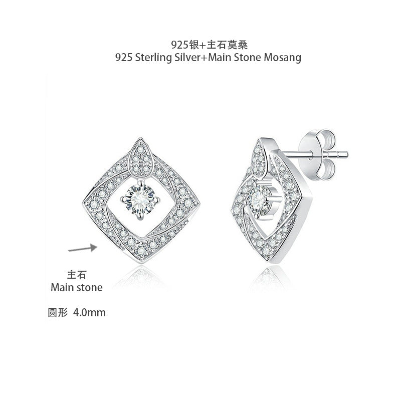 Winter New Josephine Square 30 Cent Moissanite Group Set Silver Plated 18K White Gold Niche Popular Stud Earrings