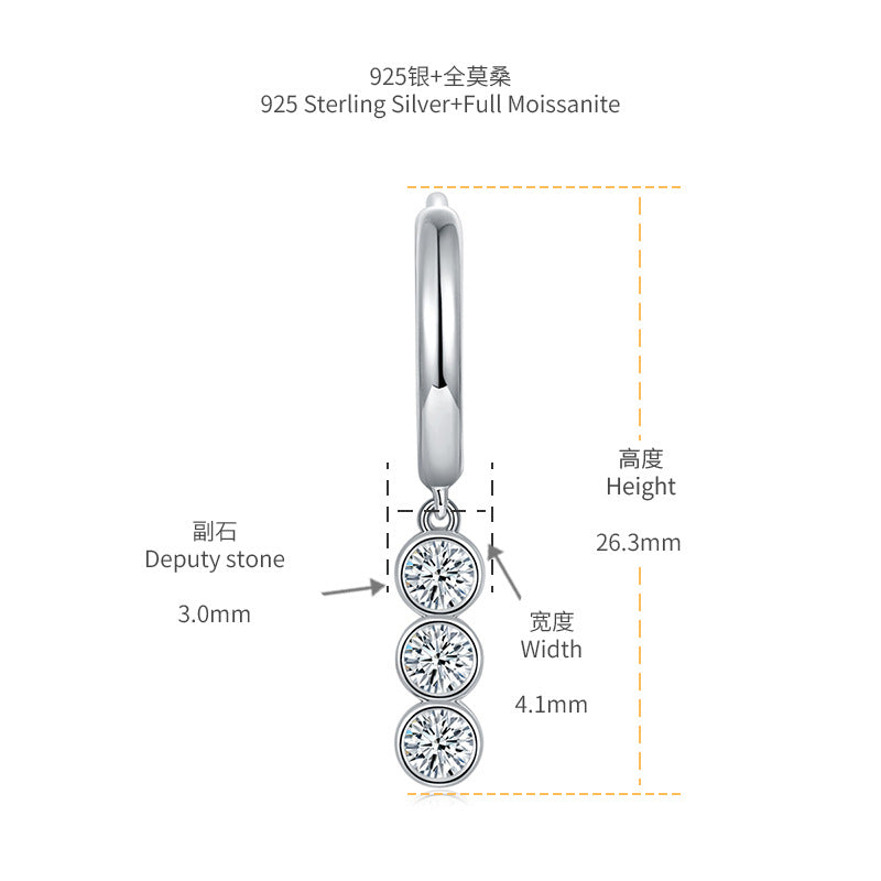 Fashion S925 Silver Plated 18k Gold Bubble Earrings 3.0mm Round Moissanite Drop Earrings