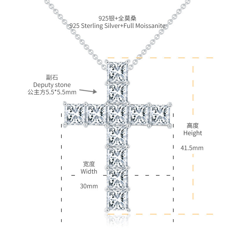 5.5mm white princess square moissanite 925 silver plated 18k necklace seconds over the diamond pen Europe and the United States