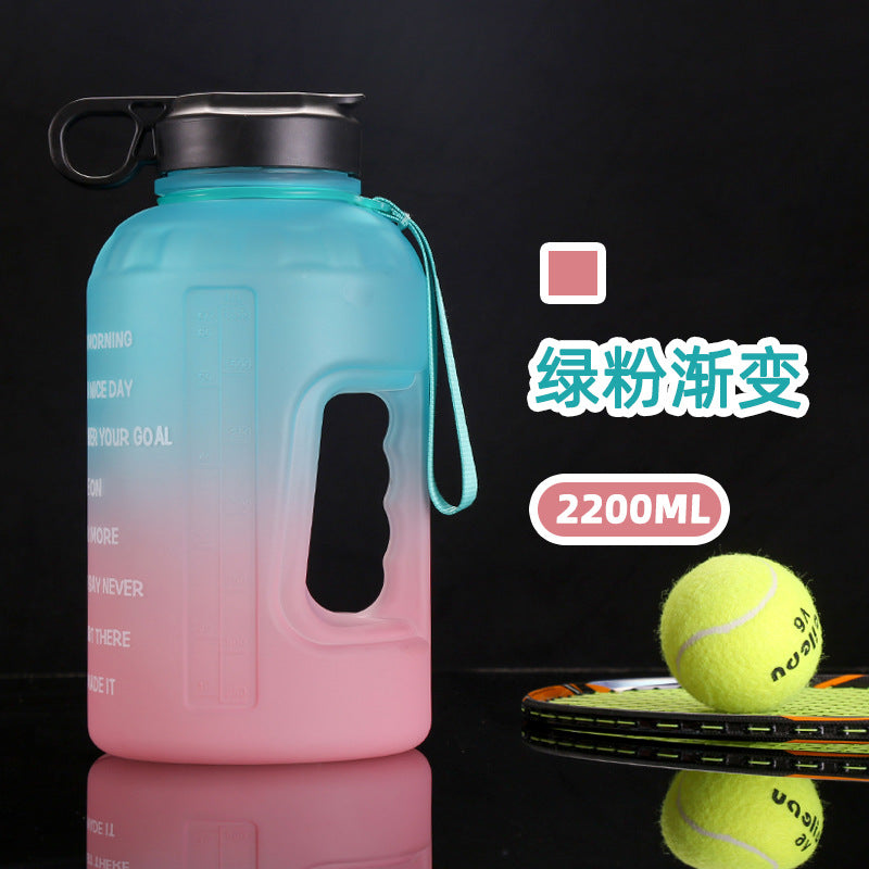 2.2L large-capacity gallon plastic space cup gradient color fitness outdoor sports large water bottle