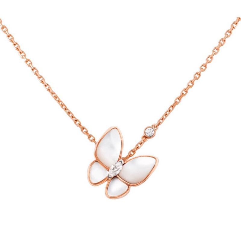 Butterfly Necklace Female Fairy 925 Silver White Mother-of-Pearl Pendant Niche Design Rose Gold Clavicle Chain Marquise Moissanite