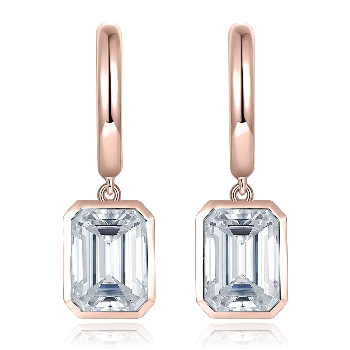 Emerald Cut 6*8mm S925 Sterling Silver Yellow Gold Plated Women's Bezel Set Moissanite Earrings