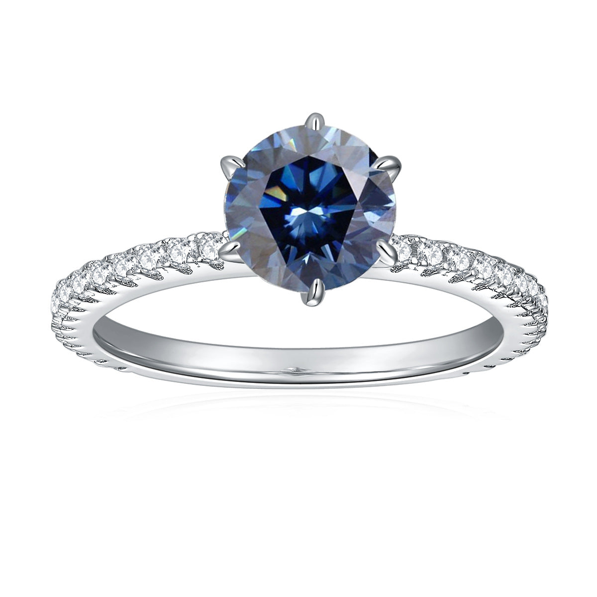 Royal Blue Round 6.5mm Moissanite S925 Silver Plated 18k Rose Gold Ring Women's Ring