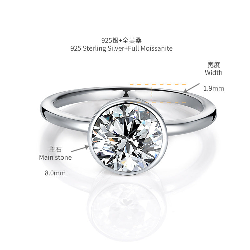 Classic Simple 2 Carat Round Bubble Ring 8mm Moissanite Minute Pen S925 Silver Plated 18k Gold Ring