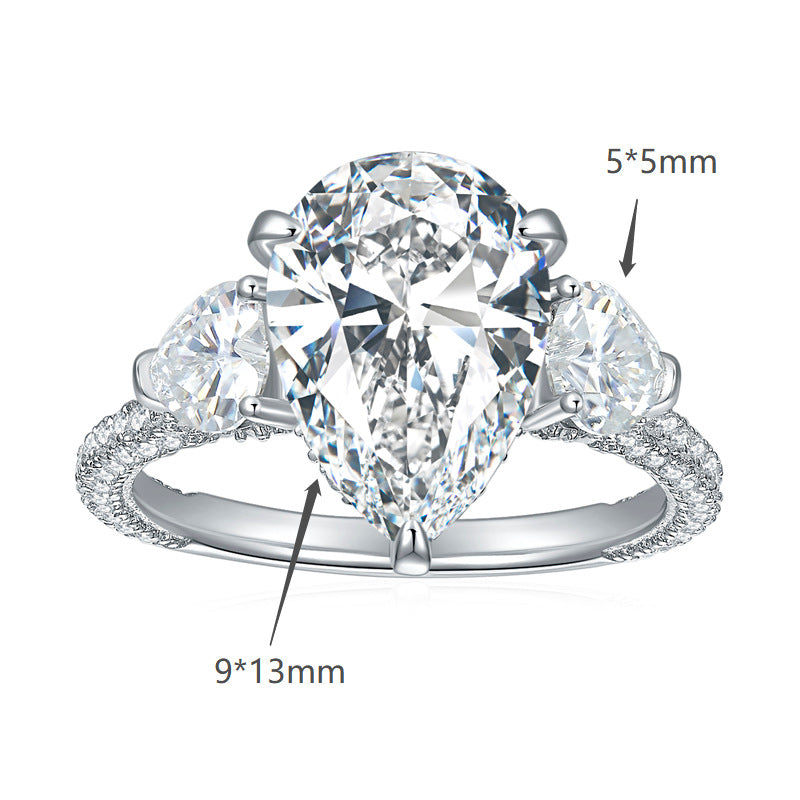 Pear-shaped 9*13mm full moissanite ring  925 silver ring