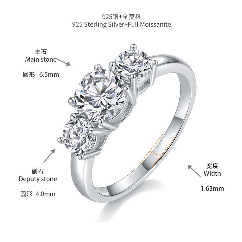 Sanshengshi 6.5mm round women's ring simple four-prong set moissanite 925 silver ring