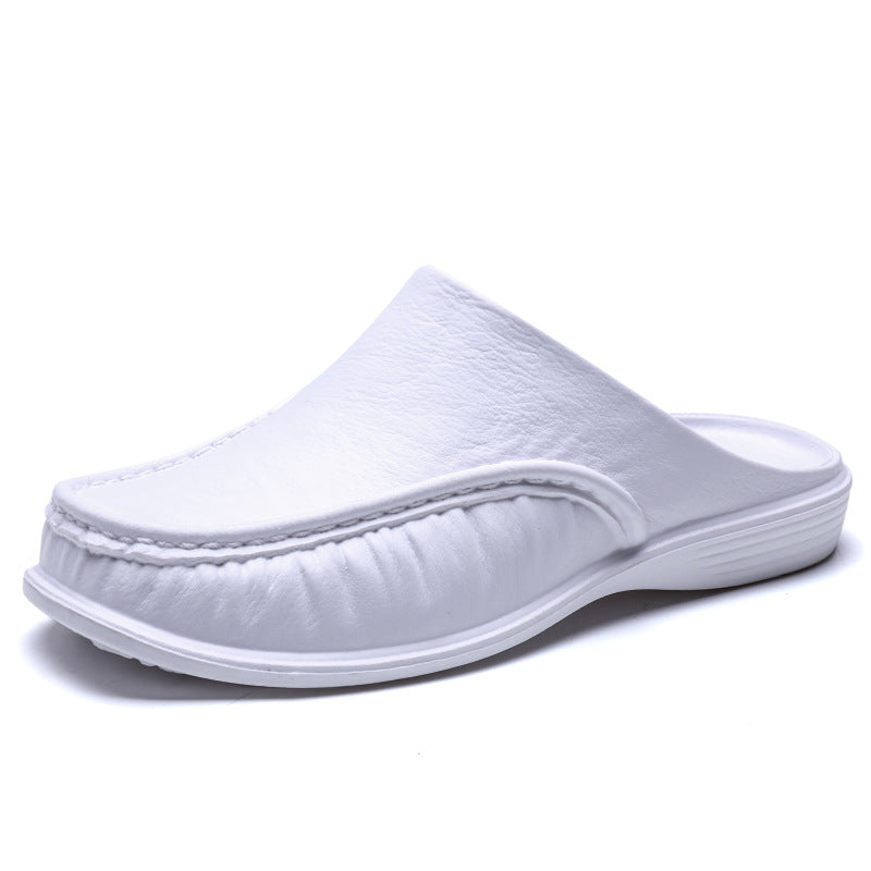 Men's leather bread toe sandals indoor and outdoor plus size slip-on semi-slippers light sandals