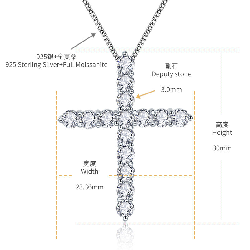 Hip hop rapper with 3.0mm D color round moissanite 925 silver plated 18k cross necklace seconds over the drill pen