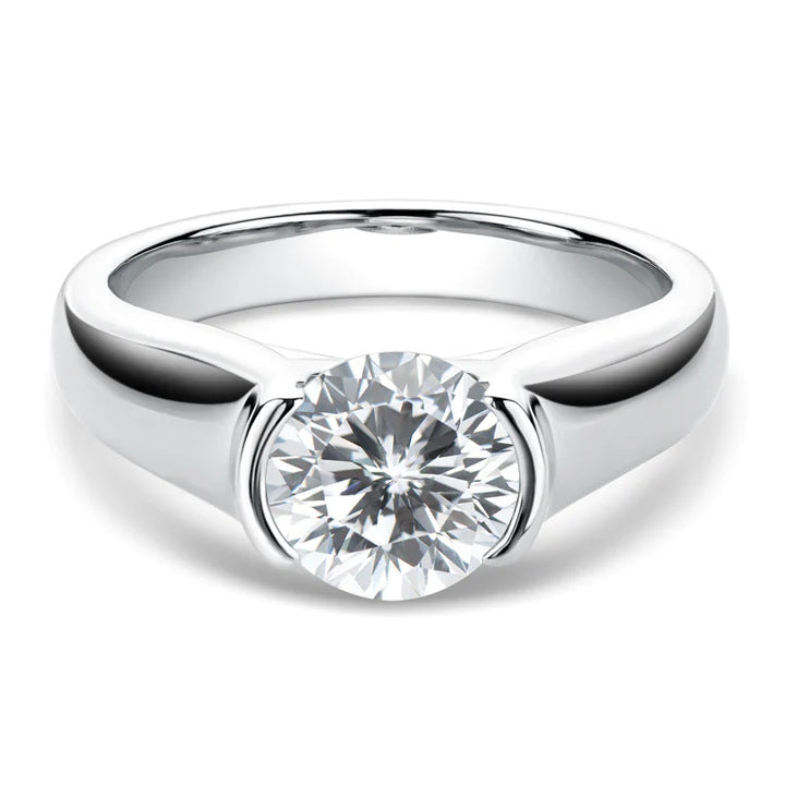 Round 7.5mm Moissanite Silver Plated 18K White Gold Ring