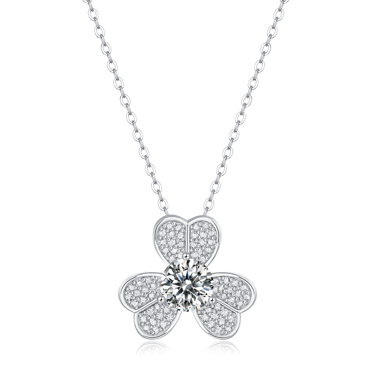 New Clover Petal Pendant 6.5mm Round Moissanite S925 Silver Gold Plated Necklace