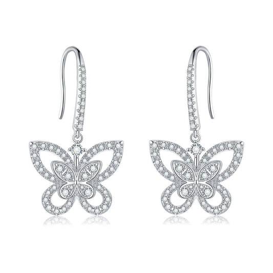 Phantom Butterfly Drop Earrings Full of Diamonds, Moissanite Hooks Versatile