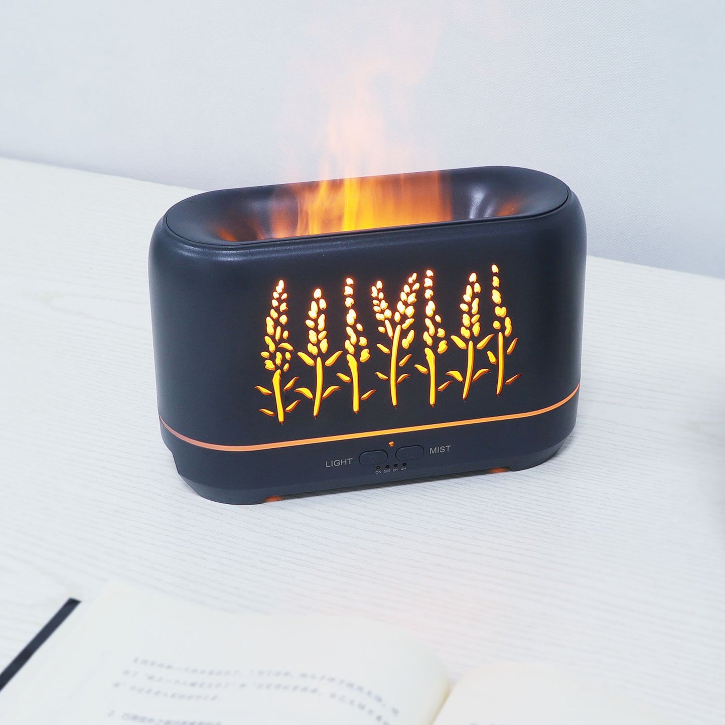 New Wood Grain Hollow Wheat Ear WiFi Flame Humidifier Household Flame Essential Oil Aroma Diffuser E-Commerce Product Wholesale