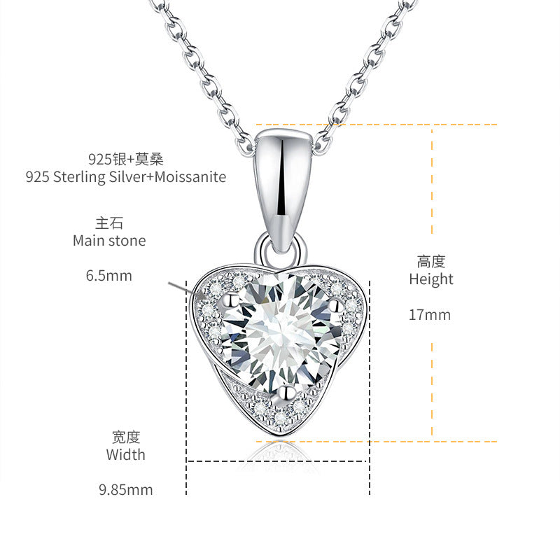 New Style 1 Carat Peach Heart Pendant 6.5mm Round Moissanite S925 Silver Gold Plated Necklace