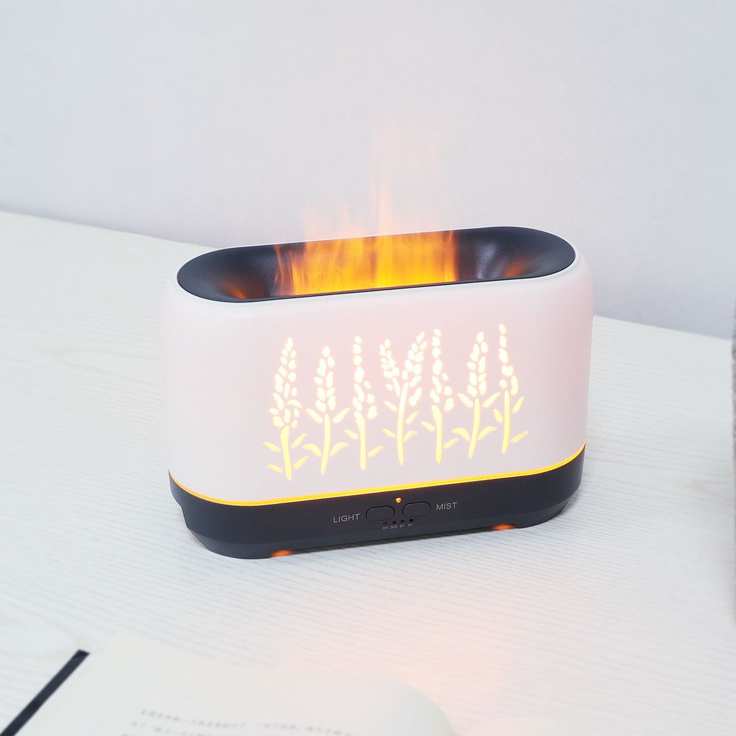 New Wood Grain Hollow Wheat Ear WiFi Flame Humidifier Household Flame Essential Oil Aroma Diffuser E-Commerce Product Wholesale