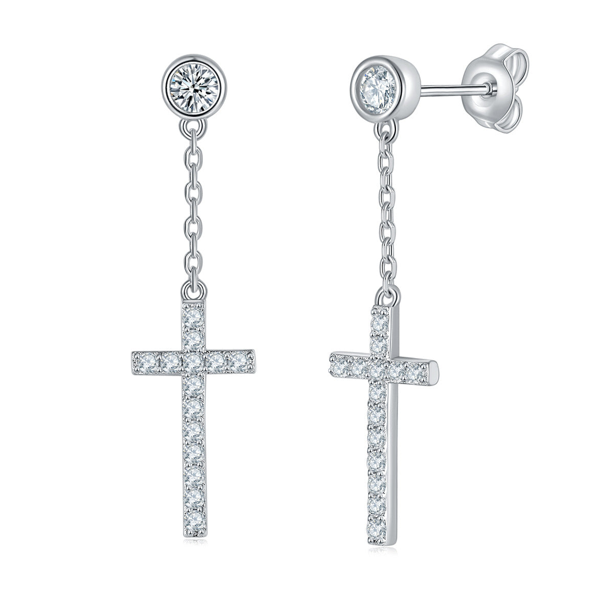 Bubble stitching cross earrings full moissanite 925 silver plated 18k gold stud earrings