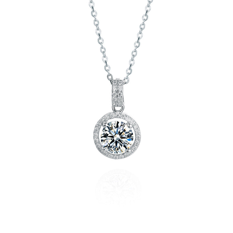 Moissanite women's cross-border supply sterling silver plated 18k gold round pendant wholesale necklace