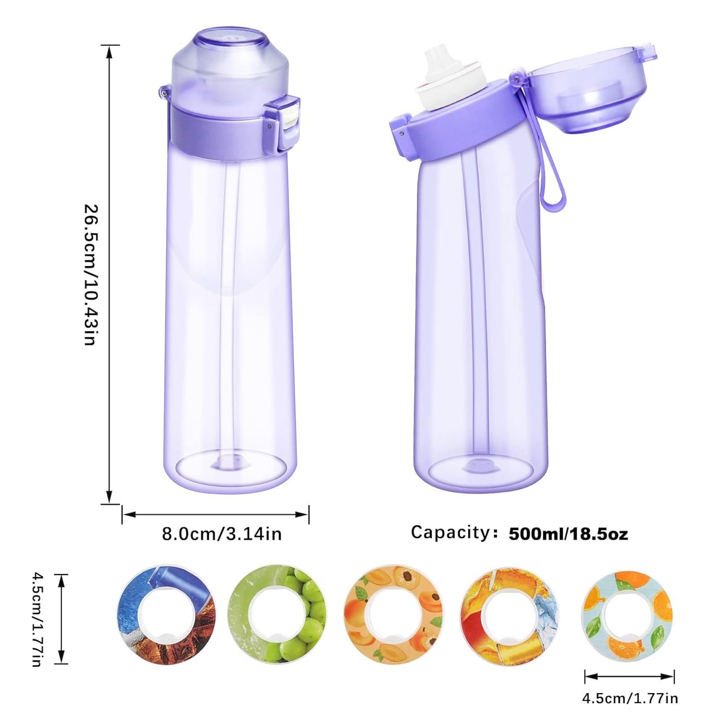 Transparent Fruit Fragrance Water Bottle with Flavor Pods,18.5 Oz/500ml,21.9 Oz/650ml Scent Sports Water Cup