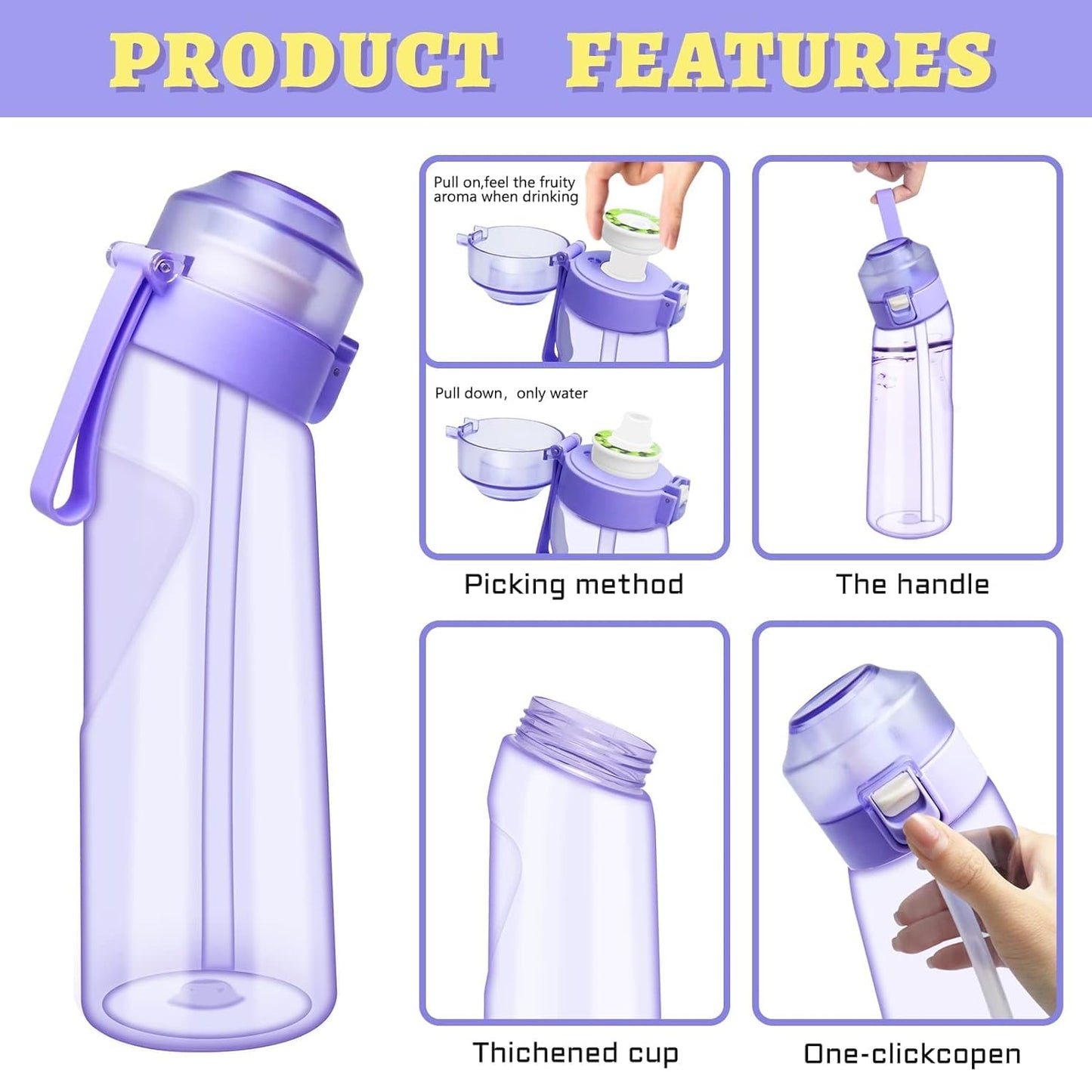 Transparent Fruit Fragrance Water Bottle with Flavor Pods,18.5 Oz/500ml,21.9 Oz/650ml Scent Sports Water Cup