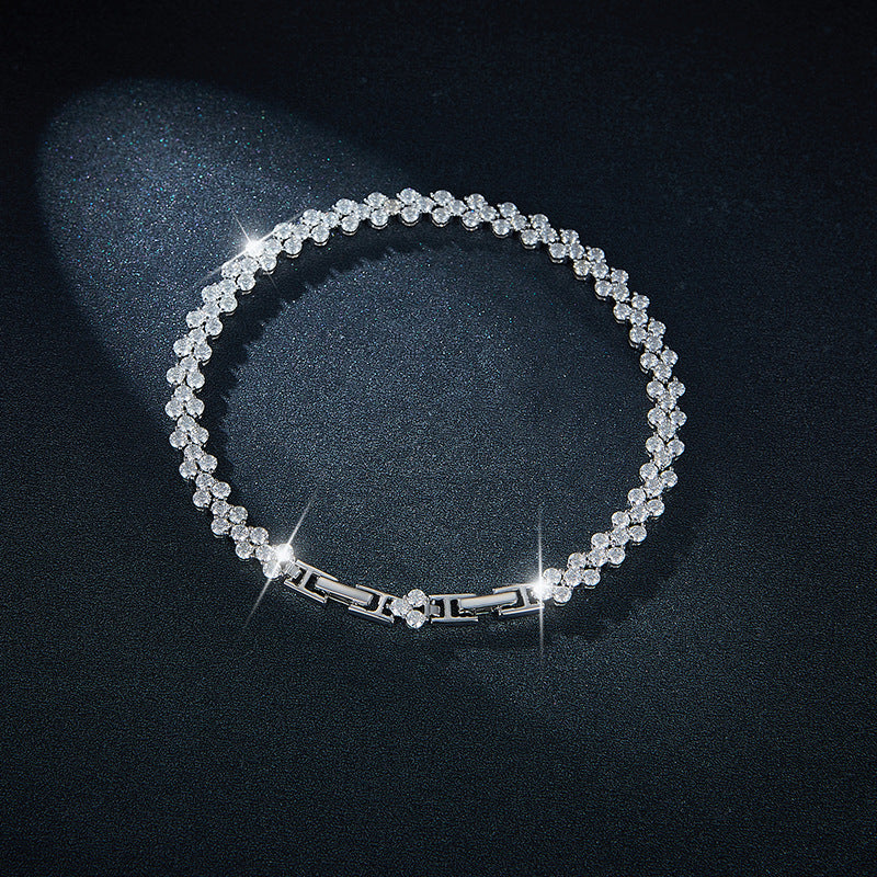 Full diamond round 2.8mm irregular V-shaped bracelet S925 silver inlaid moissanite bracelet