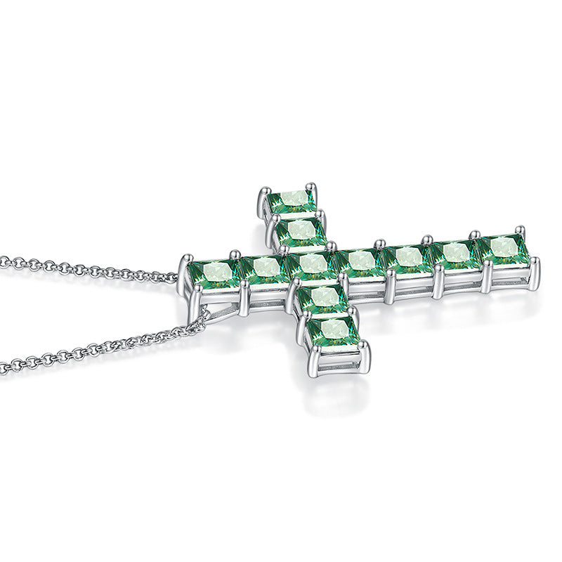 Hip-hop style dark green 5.5mm princess square moissanite silver plated 18k gold necklace seconds over the diamond pen men and women