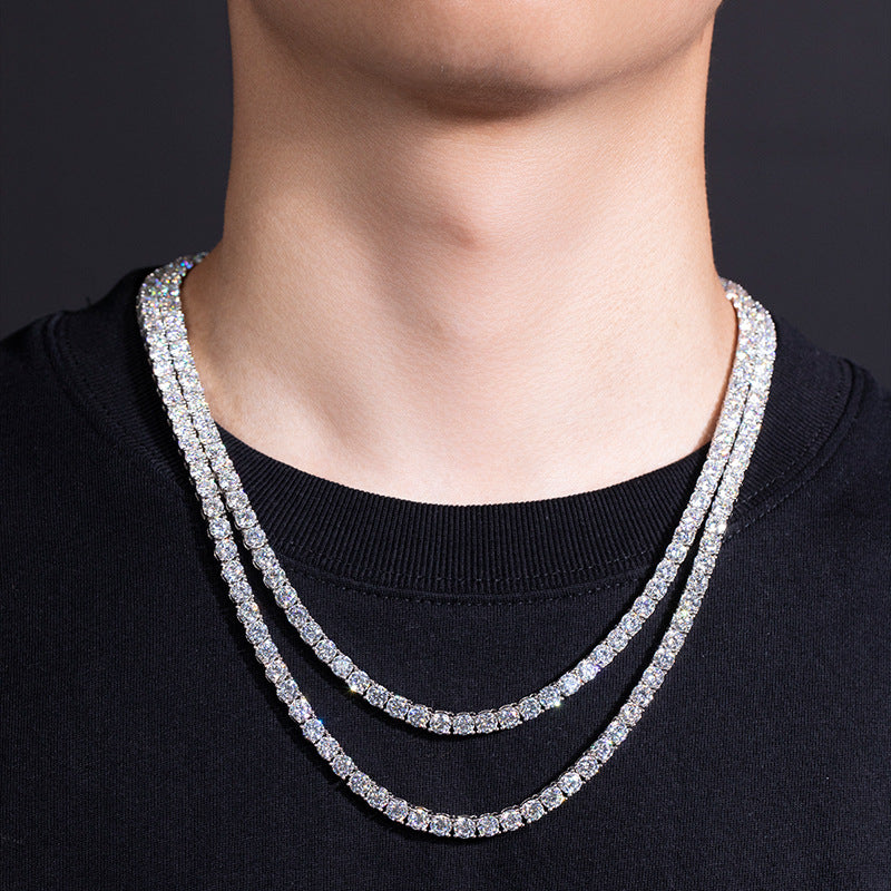 Hip-hop rapper with 5mm tennis necklace 1 carat moissanite silver plated 18k white gold necklace