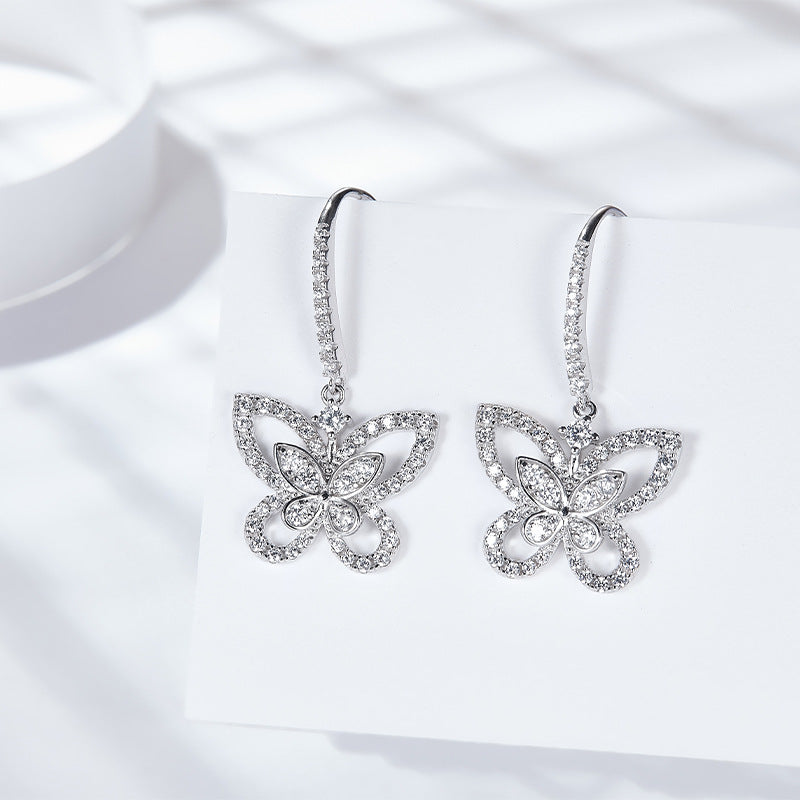 Phantom Butterfly Drop Earrings Full of Diamonds, Moissanite Hooks Versatile