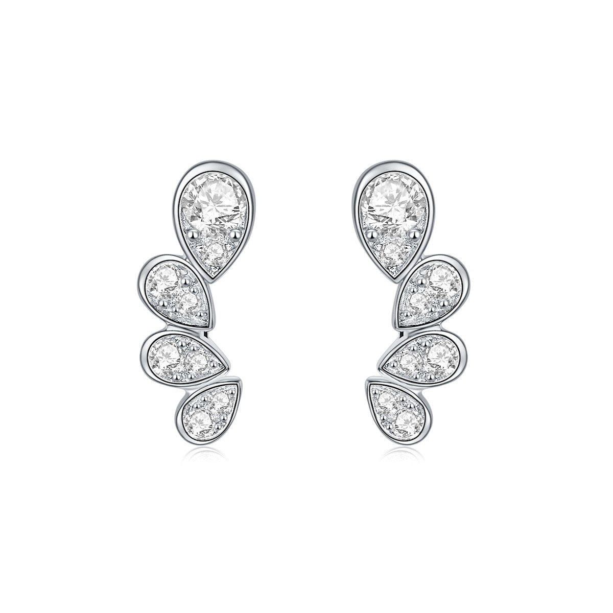 Josephine panelled pear-shaped earrings, full of diamonds, moissanite, seconds over the diamonds, silver plated 18K white gold earrings
