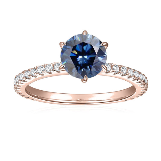 Royal Blue Round 6.5mm Moissanite S925 Silver Plated 18k Rose Gold Ring Women's Ring