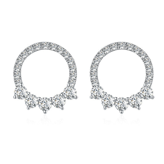 Hoop earrings are fully inlaid with full moissanite stud earrings and silver plated with 18k white gold