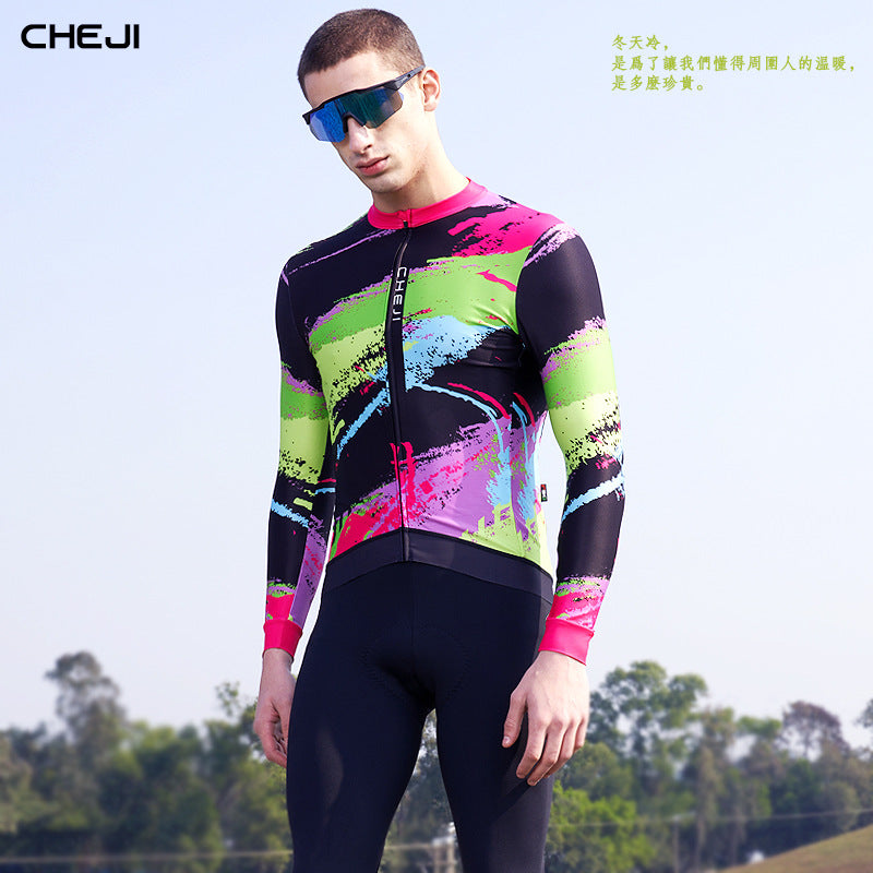 Good quality cycling wear men's winter fleece long-sleeved top to keep warm