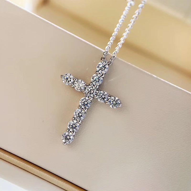 Fashion accessories male cross Jesus 2.8mm round moissanite necklace