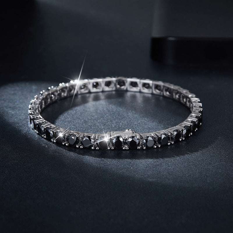 Hip Hop Classic Four Claws 30 Minutes 50 Minutes 1 Carat Full Circle Black Moissanite 925 Silver Tennis Bracelet Over Diamond Pen