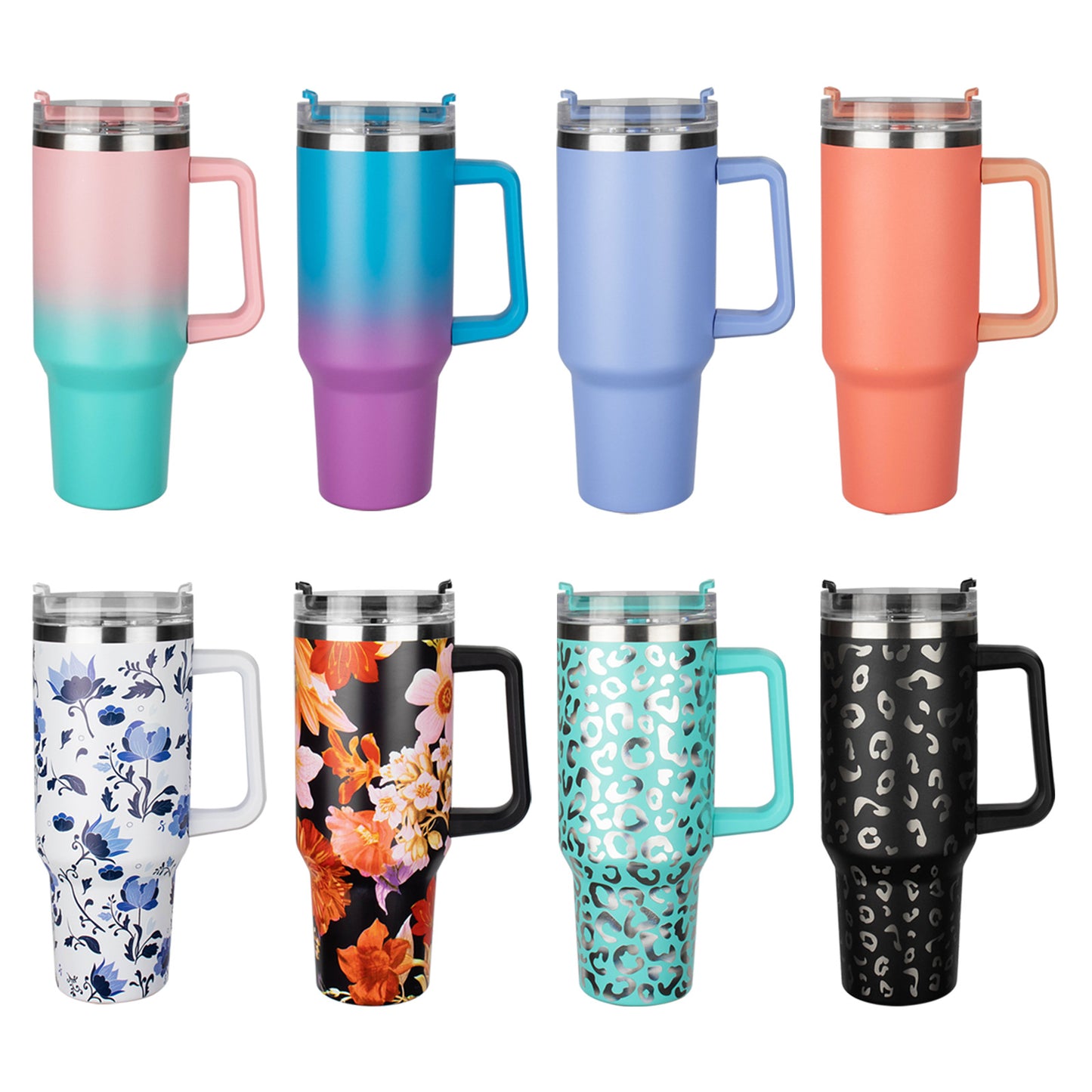 Insulated Reusable Stainless Steel Travel Mug Keeps Drinks Cold up to 24 Hours, 40 oz Tumbler with Handle and Straw Lid