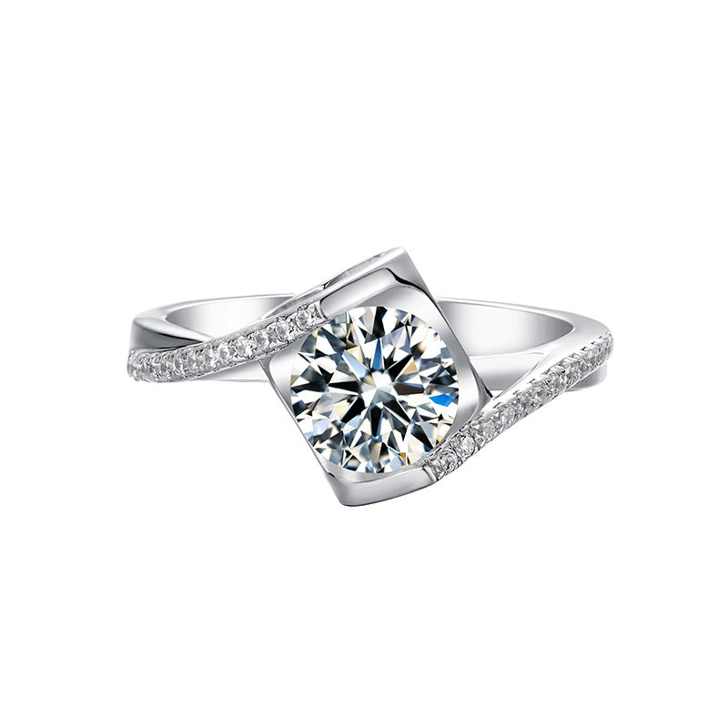 D VVS Moissanite Set with 18K Silver Plating Micro-set Angel Kiss Engagement Ring