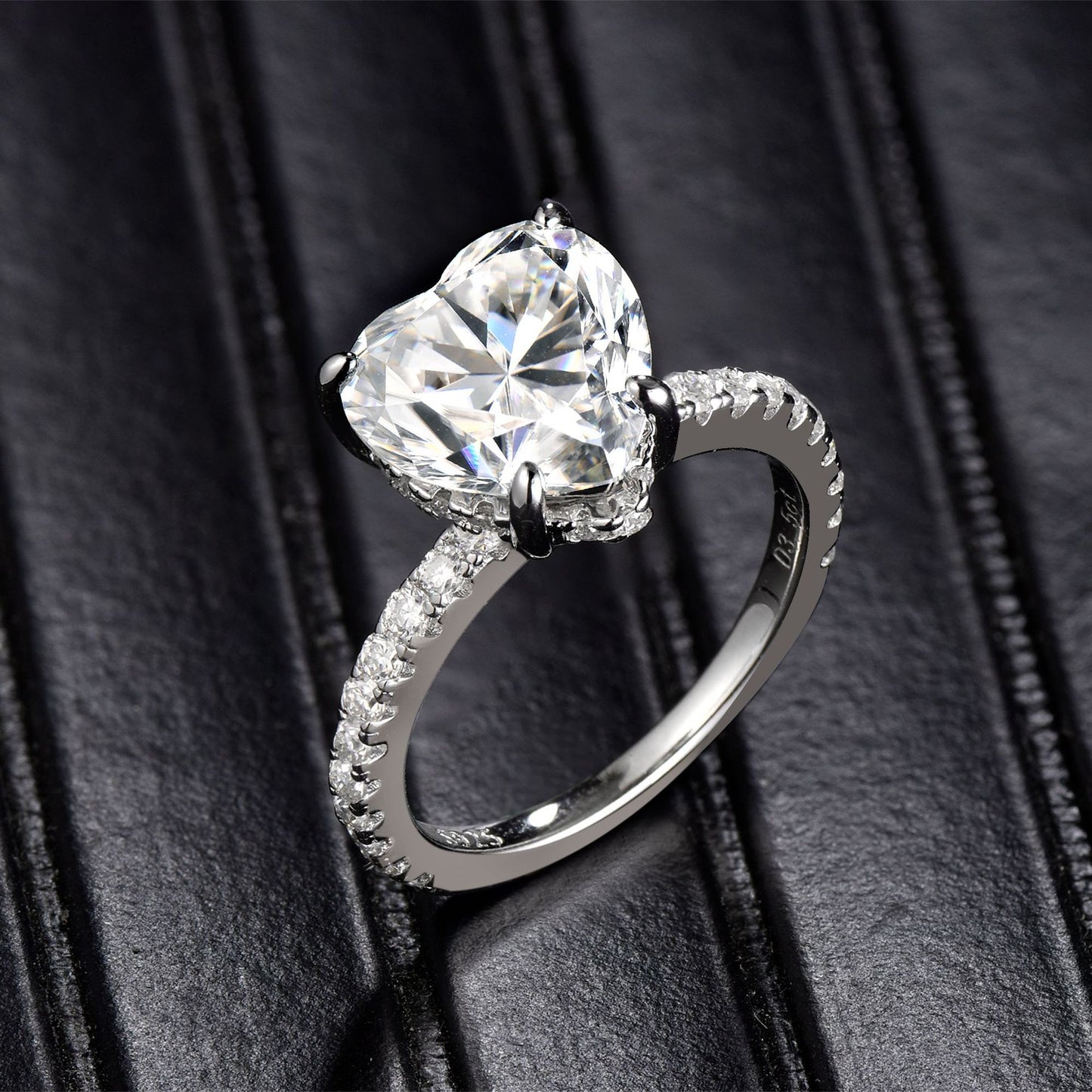9.5mm heart shape 3.5ct moissanite S925 silver plated 18k white gold engagement ring women
