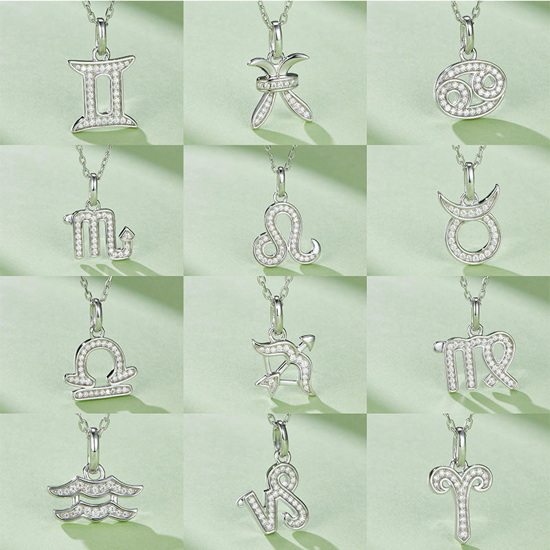 New Classic Zodiac Zodiac Series Pendant S925 Silver Inlaid D Moissanite Unisex Necklace