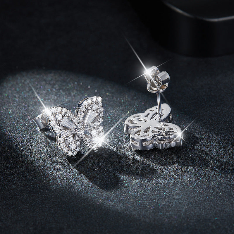 New Bow Full Diamond Moissanite Stud Earrings Premium Women's 925 Sterling Silver Plated with 18k Gold
