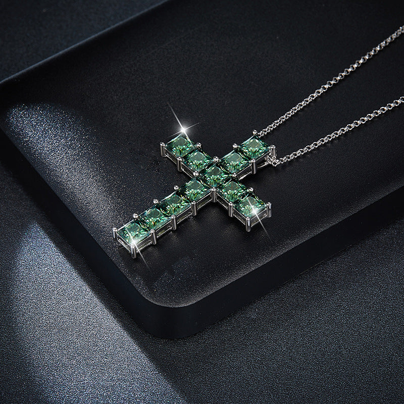 Hip-hop style dark green 5.5mm princess square moissanite silver plated 18k gold necklace seconds over the diamond pen men and women
