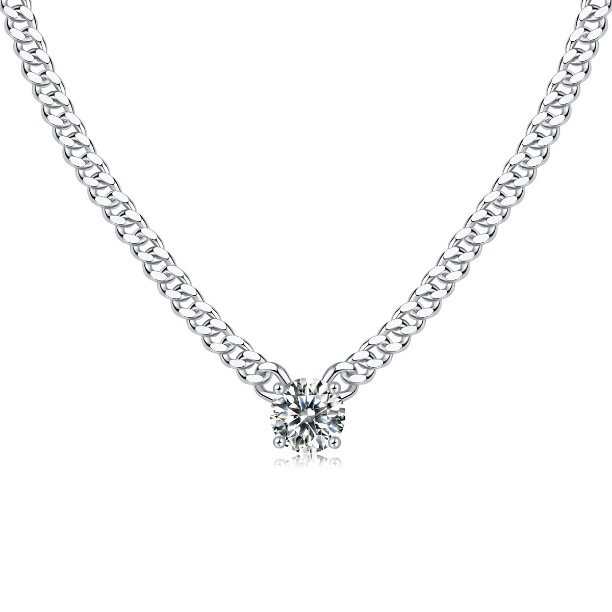 3mm Wide Cuban Chain 1 Carat Moissanite Silver Plated 18K White Gold Necklace