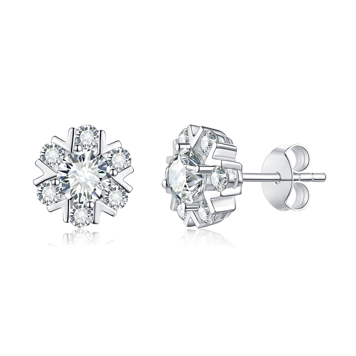Classic Eight Measurements and One Waste Snowflake Shape 5.0mm Moissanite S925 Silver Plated 18k Gold Stud Earrings