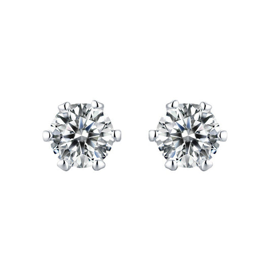 Classic fashion six-claw moissanite 50 points D color stud earrings 925 silver Korean temperament women's accessories