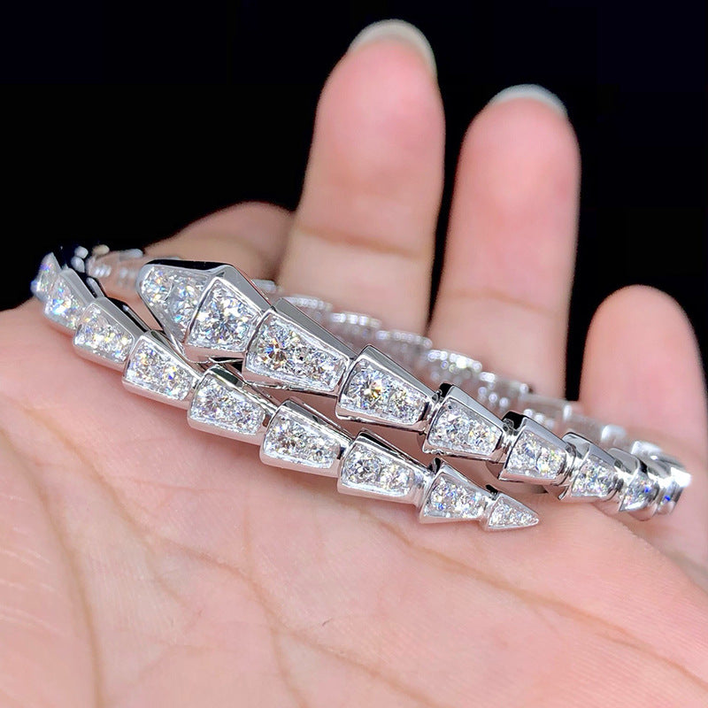 Light luxury full diamond spring adjustable snake bone bracelet S925 silver plated 18k gold inlaid moissanite bracelet