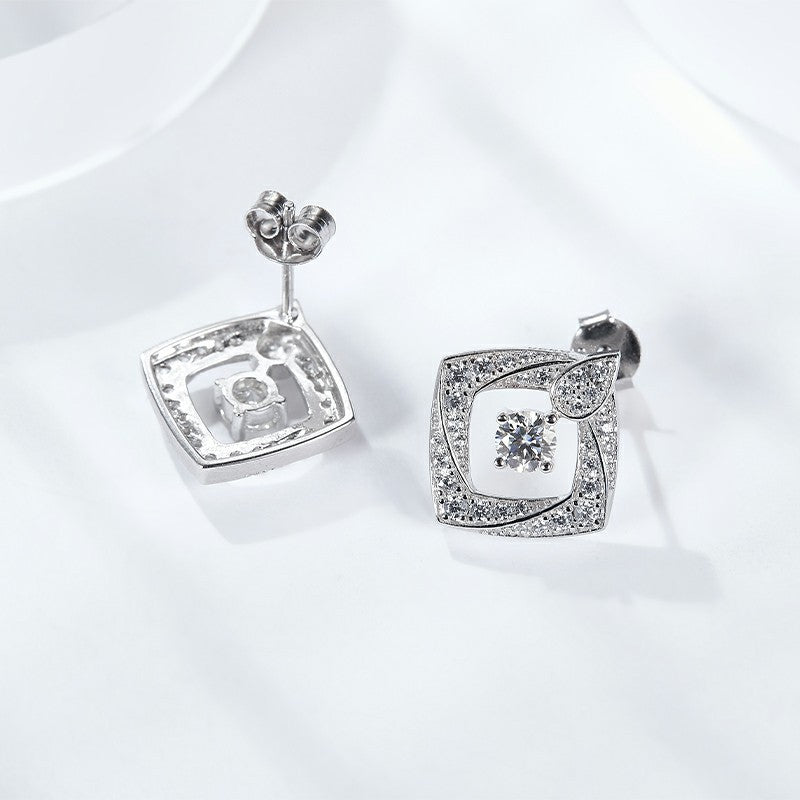 Winter New Josephine Square 30 Cent Moissanite Group Set Silver Plated 18K White Gold Niche Popular Stud Earrings