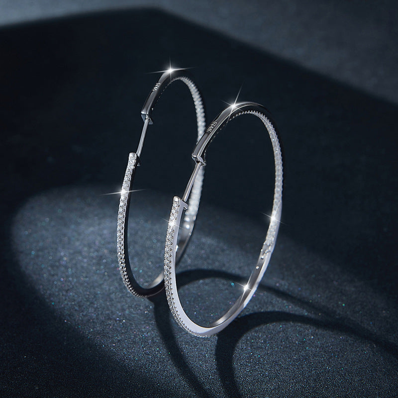 New Luxury Oversized 50mm Hoop Earrings Full Diamond 1.1mm Round Moissanite