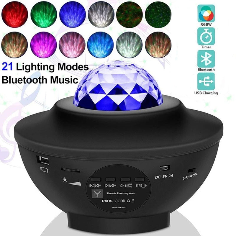 Remote Control Creative LED Music Starry Water Starry Sky Projector Light Creative Color Laser Water Ripple Bedroom Atmosphere Light