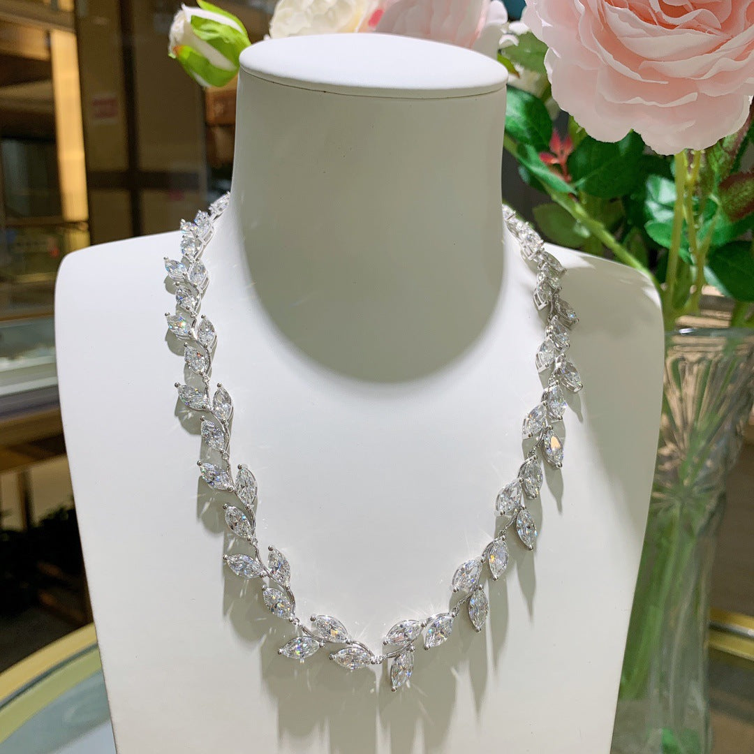 Dinner Annual Meeting Large Set Chain Marquise 4.5*9mm Moissanite Leaf Full Diamond Necklace Luxury Style
