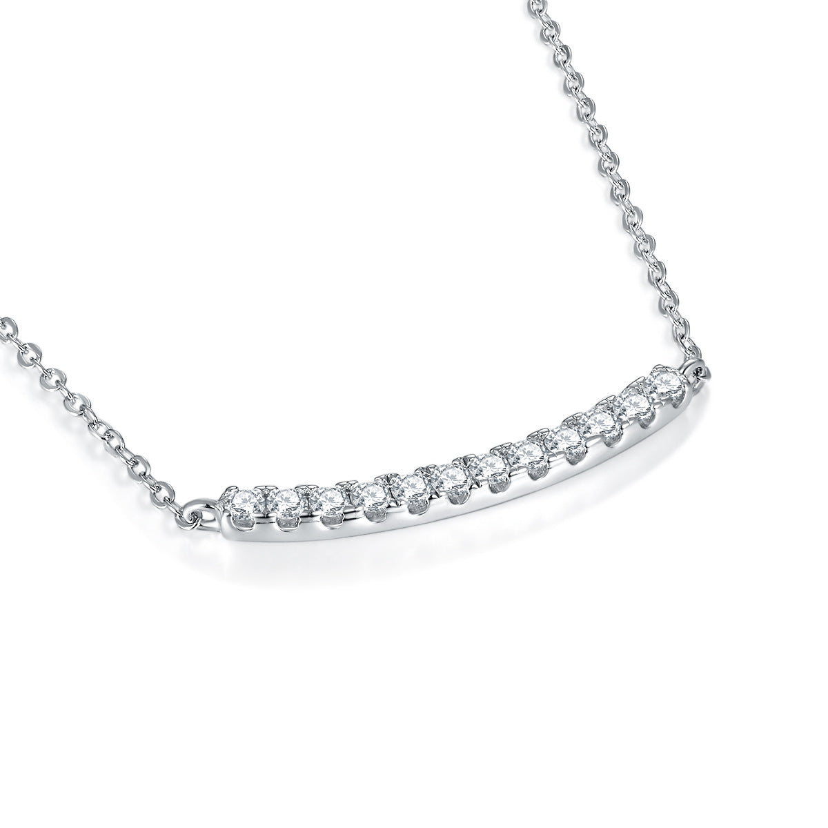 Ins stacking style simple smile necklace full of diamonds D color moissanite through the drill pen S925 silver plated 18k gold necklace