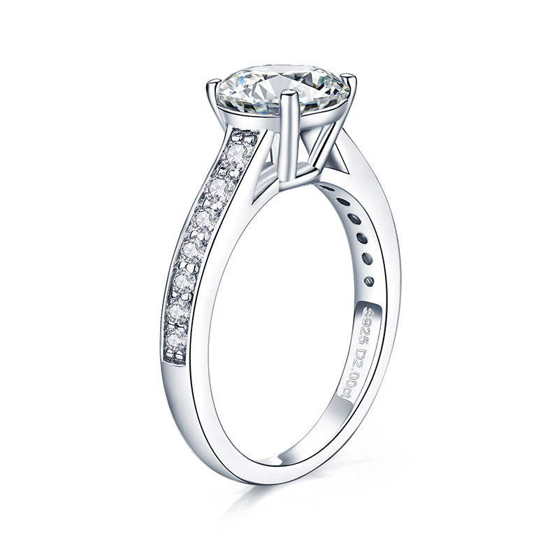 Luxury full diamond 2 carat round moissanite S925 silver plated 18k gold ring